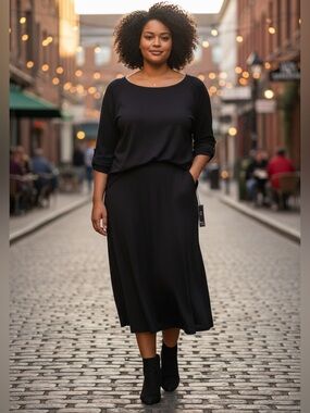 Michael Lauren Black Scoop Neck Lightweight Sweater skirt